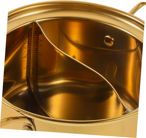 Golden Stainless Steel Small Hot Pot Small Cooking Pot Hot Pot with Divider Home Cooking Pot Kitchen Cooking Pot Noodle Pot Stock Pot Individual M...