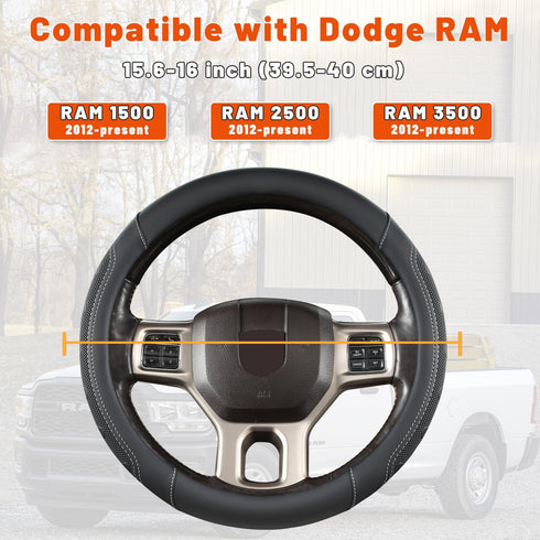 GIANT PANDA Car Steering Wheel Cover for RAM 1500 2500 3500, Compatible with Dodge RAM 15.5-16 inches - Black+Gray Line...