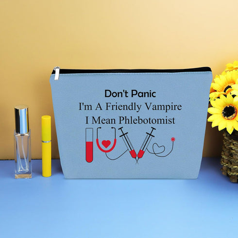 Funny Nurses Makeup Bag Gift Phlebotomist Gifts for Women Phlebotomy Technician Phlebotomist Nurse Gifts Blue Cosmetic Bag Appreciation Gift for P...