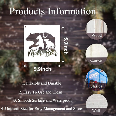 20 Pieces Stencil for Painting, Reusable Bear Mountain Tree Stencils Bear Paw Template Forest Animal Wildlife Wood Burning Stencils for Wood Wall ...