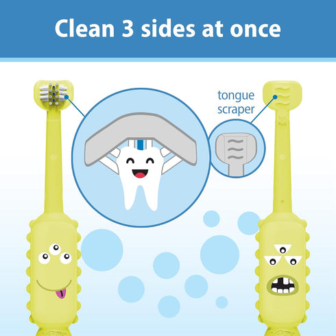 Dr. Brown's ToothScrubber Toddler Toothbrush, Triple-Sided Training Toothbrush with Suction Cup Base, Green, Baby Oral Care, Ages 1-4 Years...