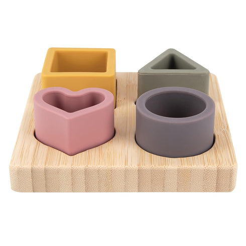 Nuby Soft Shape Silicone Puzzle Toy with Bamboo Wooden Base, Promotes Hand-Eye Coordination, 5 Piece...