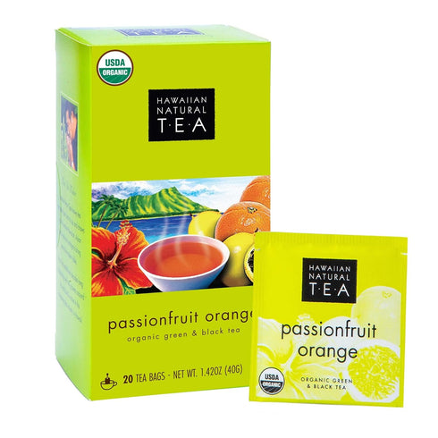 Hawaiian Natural Passion Fruit Orange Flavored Organic Tea - Tropical Fruit Green & Black Tea Blend, Perfect Daily Cup & Gift - 20 Bags...