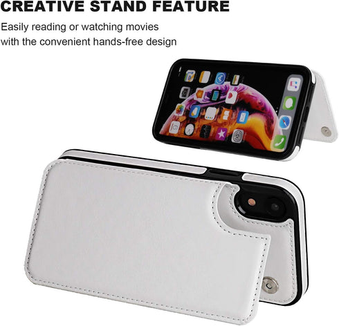iPhone XR Wallet Case with Card Holder, Premium PU Leather Kickstand Card Slots Case,Double Magnetic Clasp and Durable Shockproof Cover for iPhone...