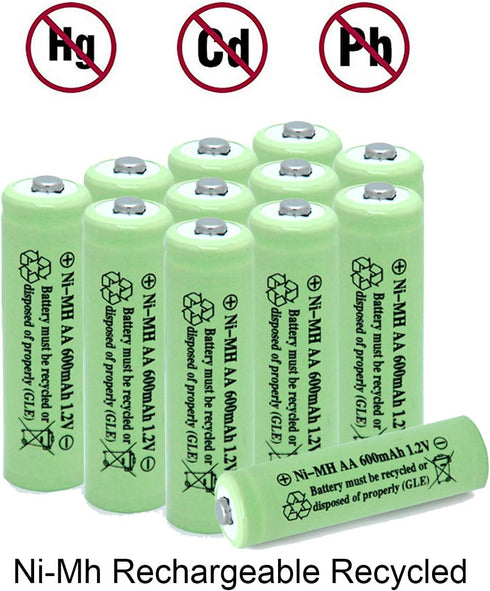 AA Solar Light Batteries NIMH 600mAh 1.2V Double A Rechargeable for Garden Lawn Landscaping Solar Lights Remotes Mice(12Pcs)...