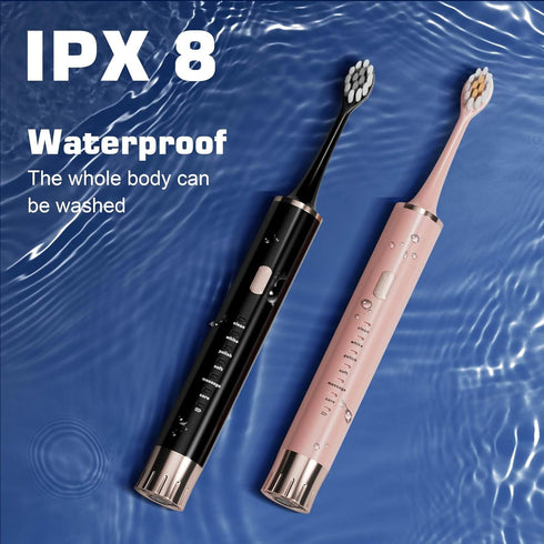 Black & Pink Electric Toothbrush for Adults, 2 Pack Toothbrush?USB Rechargeable Sonic Toothbrush with 12 Brush Heads, Smart Timer, 6 Modes, 2-Hour...