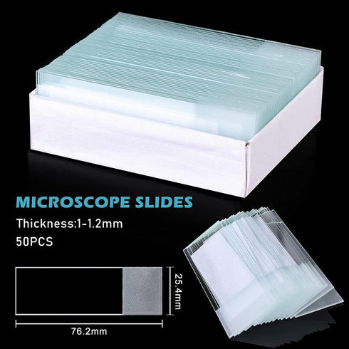 HOAOH 50 Pieces Microscope Slides and 100pcs Pre-Cleaned 20mm x 20mm Microscope Cover Slips Glasses for Basic Biological Science Education...