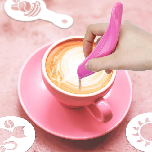 CHENGU Coffee Carving Pen Portable Electric Latte Art Pen Spice Pen with Stirring, 19 Pieces Coffee Cake Decorating Stencils, Cake Coffee Cappucci...
