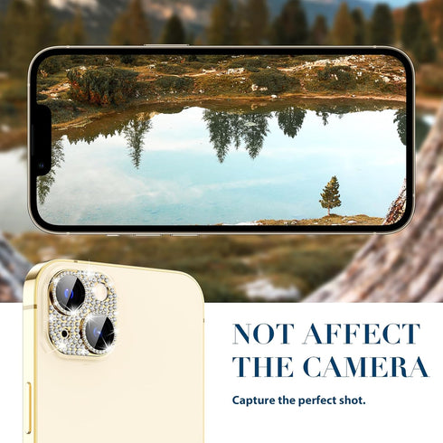 Goton for iPhone 15 Plus/iPhone 15 Camera Lens Protector, Bling Tempered Glass Camera Screen Protector Glitter Diamond Metal Lens Cover for 15 Plu...