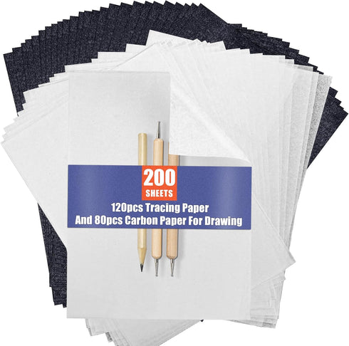 PSLER 120 Sheets White Transfer Paper and 80 Sheets Carbon Transfer Paper with 2PCS Embossing Stylu and 1 PCS Pencil for Wood Burning Craft, Paper...