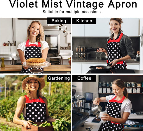 Violet Mist Vintage Apron for Women with Pockets - Cute Polka Dot Retro Stylish Apron, Red...