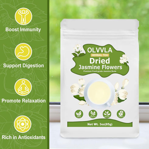 Olvvla - Dried Jasmine Flowers - 3oz/85g - 100% Natural Jasmine Tea Edible Flowers - Pure Jasmine Buds Loose Leaf Herbs - Non-GMO - Natural Fragra...