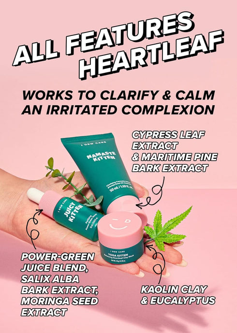 I Dew Care Skincare Set - Kitten My Balance On | With Kaolin, Heartleaf Extract, Foam Cleanser, Wash-off Mask, Serum For Blemish Skin, Gift, Trave...