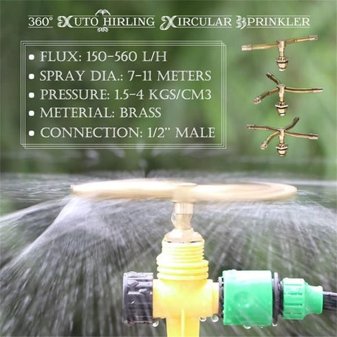 3/4 Arm Automatic Rotary Sprayer, Automatic Rotary Whirling Sprinklers for Plants 360 Degree Rotation Irrigation System Sprinkler Head Spray Diame...