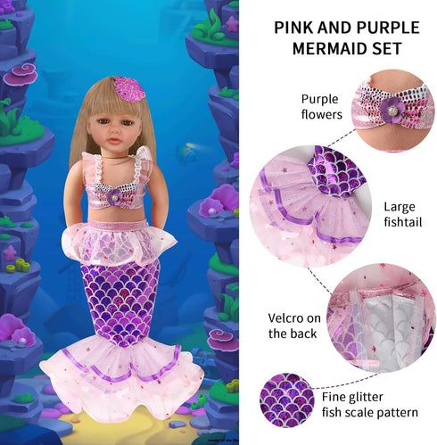 18-inch Baby Doll Clothing Accessories - Including 6 Sequins Mermaid Dresses 5 Fashion Floral Swimsuit Tops and Dresses 2 Classic Mermaid Princess...