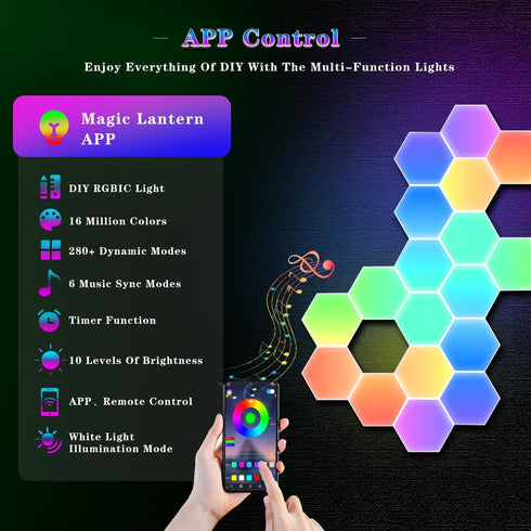 RGBW Lights, Gaming Lights, Party Lights with APP, Remote Control, Time LED Wall Lights with Music Sync, Dimmable Brightness Night Light, DIY Desk...