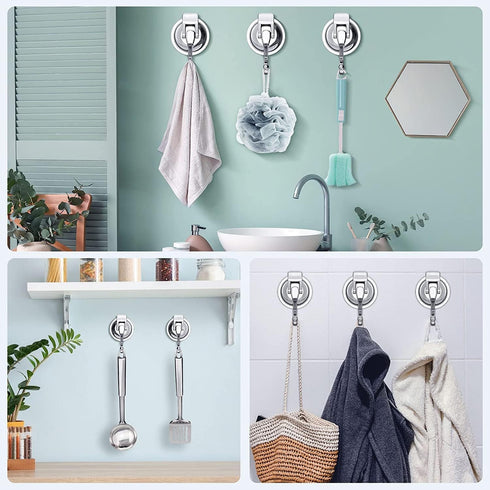 Heavy Duty Vacuum Suction Cup Hooks, Silver Plated Polished Super Suction for Kitchen Bathroom, 1 Pack...