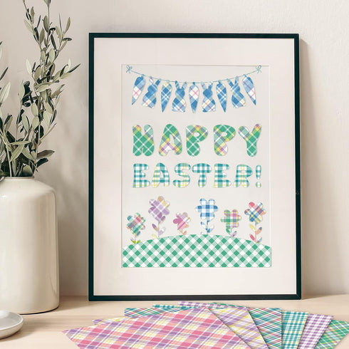 Whaline 12 Designs Spring Pastel Plaid Pattern Paper 24 Sheet Scrapbook Specialty Paper Double-Sided Easter Decorative Craft Paper Folded Flat for...