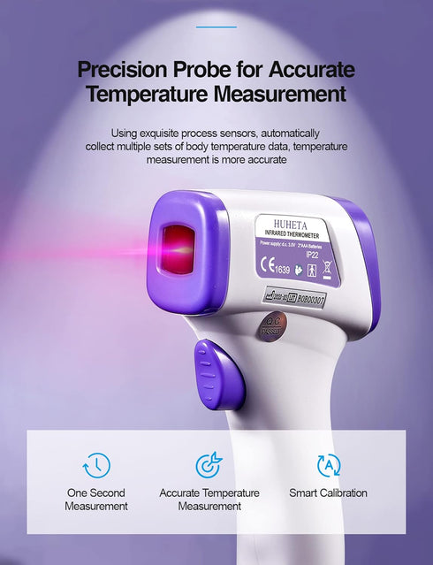 HUHETA Infrared Thermometer for Adults, Non Contact Forehead Thermometer with Fever Alarm, Accurate Reading and Memory Function, Body Temperature ...