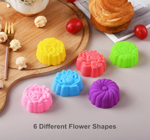Reusable Silicone Baking Cups, 2 Inch Mini Size Silicone Cupcake Liners for baking, Multi Flower Shapes reusable Muffin Liners, Pack of 36, Multic...