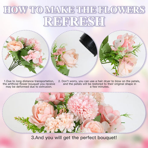 Nubry 3pcs Artificial Flowers Bouquet Fake Peony Silk Hydrangea Wildflowers Arrangements with Stems for Wedding Home Centerpieces Decor (Light Pin...