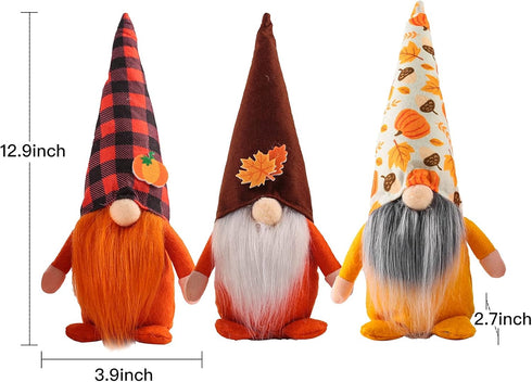 3 Pcs Fall Decoration Harvest Thanksgiving Decorations Gnomes Plush Elf Dwarf Doll Figurine with Pumpkin Autumn Maple Leaves...