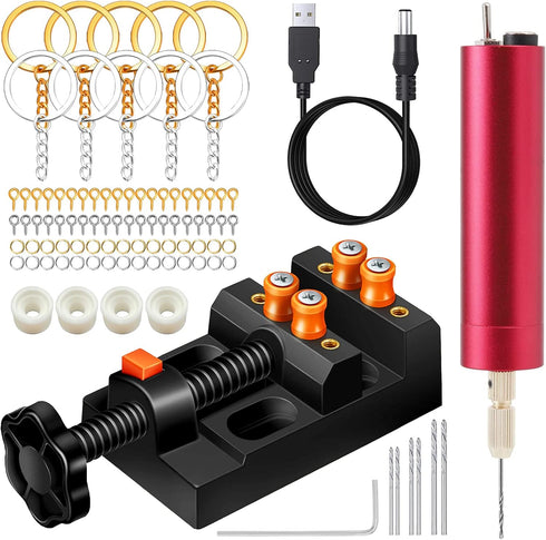 Electric Resin Drill Set,Pin Vise for Resin Molds Jewelry Casting, YASPIT Anti-Skid Drill Press Vise, 210 PCS Keychain making Supplies, Precision ...