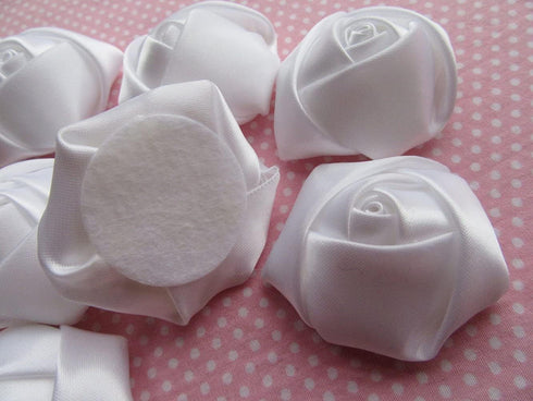 YYCRAFT Pack of 20 Satin Rose 2" Craft Wedding Bride Bouquet Rose Ribbon Flower-White...