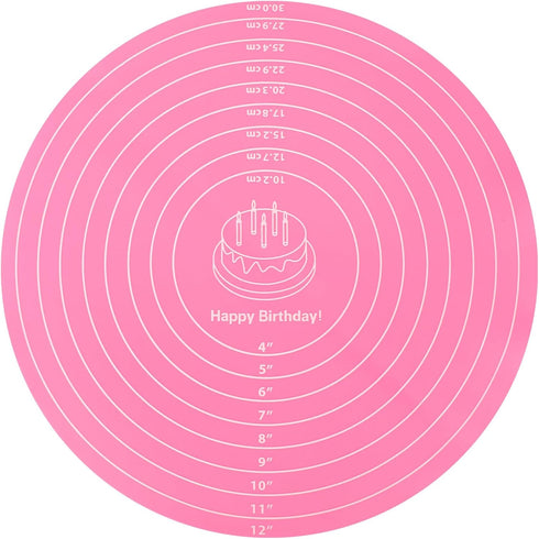 Silicone Baking Mat, Cake Mat Round Silicone Baking Mat Small Silicone Kneading Mat Pastry Baking Mat Round Silicone Mat with Size Measurement Spe...