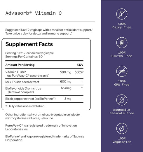 Quality of Life - Advasorb® Vitamin C Supplement - 60 Vegicaps...