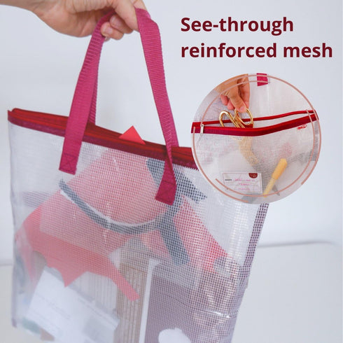 Madam's Sew Project Bag - Portable and Organized Craft Storage for Quilters and Crafters - Two Pockets, See-Through Mesh Design, Project Details C...