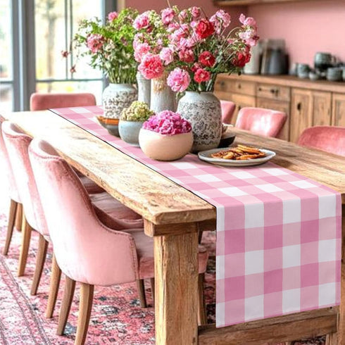 yuboo Pink Gingham Table Runner, Spring Pink and White Buffalo Check Plaid Table Cloth 72 Inches Long for Gingham Party Supplies, Rustic Farmhouse...