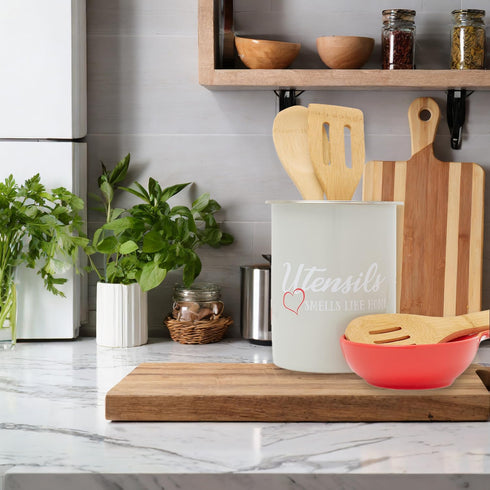Home Basics Large Metal Kitchen Utensil Holder for Countertop, (Smells Like Home) 6.25" Farmhouse Cooking Utensil Crock Tool Organizer | Store you...