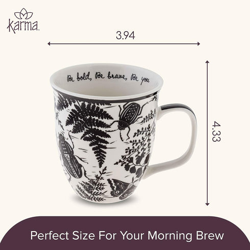 Karma Gifts 16 oz Black and White Boho Mug Beetle - Cute Coffee and Tea Mug - Ceramic Coffee Mugs for Women and Men...
