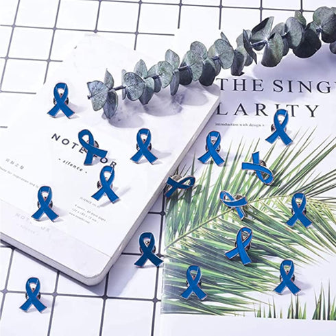 WANDIC 50 Pcs Blue Ribbon Pin, Colon Cancer Prostate Cancer Awareness Ribbons Lapel Pins Hope Brooch Enamel Jewelry Badges for Man or Women...