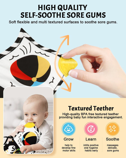 Newborn Toys, High Contrast Baby Books with Teether, Black and White Baby Toys, Montessori toys 0-6-12 Months Brain Development, Sensory Learning ...