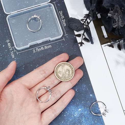 Beebeecraft 1 Box 4Pcs Prong Ring Blanks 925 Sterling Silver Plated Adjustable 4 Claw Prong Pad Ring Settings Finger Ring Components for Jewellery...