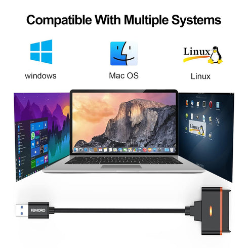 FEMORO Adapter Cable, USB 3.0 to SATA III, 2.5 Inch SSD & HDD Adapter, UASP Support, Wide Compatibility with Computers & Laptops...