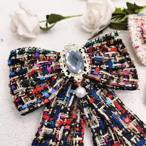 Women's Pre-Tied Bowknot Elegant Ribbon Brooch Pearl Rhinestone Neck Tie Pin for Ladies Girls Suit Shirt Pins Fashion Collar Clothing Accessories ...