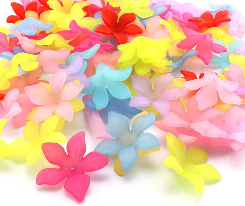Tegg Matte Lily Flower Bead 100PCS Mixed Color Frost Acrylic Lily Flower Beads with Center Hole for Jewelry Making DIY Craft...