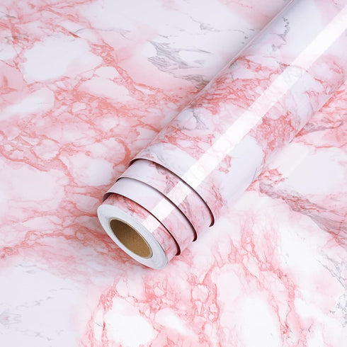 LACHEERY Marble Contact Paper Pink White Marble Peel and Stick Countertop Contact Paper for Countertops Waterproof Marble Wallpaper for Walls Bath...