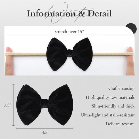 YanJie Brand Hairband - Handmade Velvet Baby Bows & Stretchy Nylon Headbands for Girls Infants Toddlers Child(4.5 black-velvet, 3 Count)...