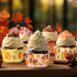 Whaline 600Pcs Fall Thanksgiving Autumn Mini Square Cupcake Liners Pumpkin Leaf Acorn Cupcake Wrappers Harvest Muffin Baking Cup for Holiday Weddi...