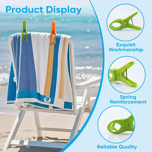 8 Pack Beach Towel Clips for Beach Chairs, 4-1/2 Inch Large Pool Chair Clips for Towels-Cruise Essentials, Clothes Pins to Keep Towel from Blowing...