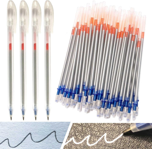 54 Pcs Leather Marking Pen Silver Fabric Markers Pen Set, 4 Pcs Pen Barrel with 50 Pcs Silver Leather Markers Refills for Sewing, Leather, DIY Dre...