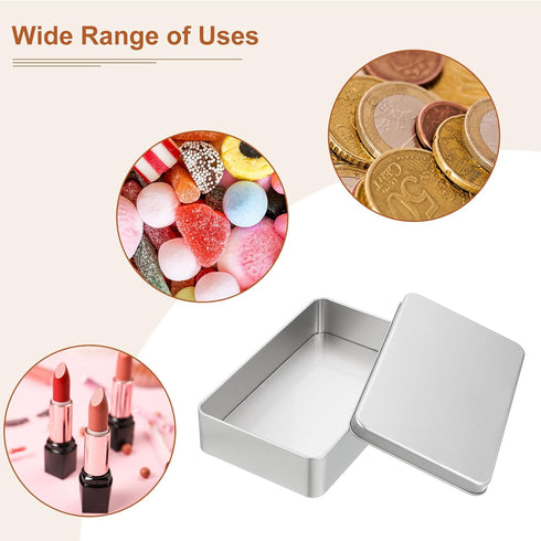 uxcell Metal Tin Box Containers, 2Pcs 7.1x4.3x1.6 Inch Silver Mini Portable Metal Rectangular Empty Hinged Tins Box with Lid for Home Storage Orga...