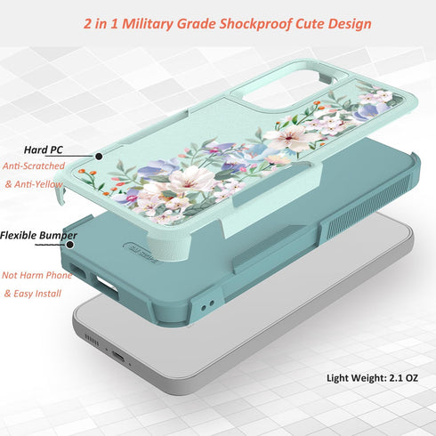 for Samsung Galaxy S23 FE 5G Case with Screen Protector + Camera Lens Protector: Cute Flower Floral Design for Girls Women Slim TPU Bumper Silicon...