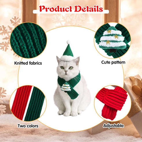 2 Pieces Christmas Pet Scarf Knitted Pet Collar Winter Cat Neck Warmer Solid Pet Scarf Puppy Cat Costume Accessories Mini Knitted Scarf for Small ...