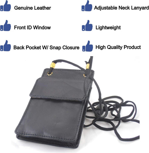 New Leather Neck Strap ID Badge Credit Card Holder Pouch Wallet Mini Crossbody...