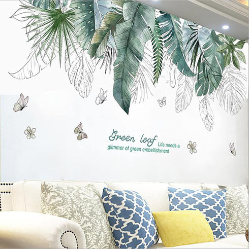 Tropical Leaves Wall Decals Removable Jungle Green Palms Tree Plant Wall Stickers for Living Room Kids Room Bedroom Playroom Decor...